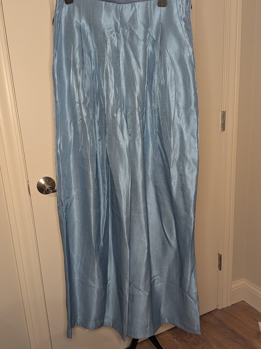 glam Light Blue Satin Wide Leg Trousers Skirt